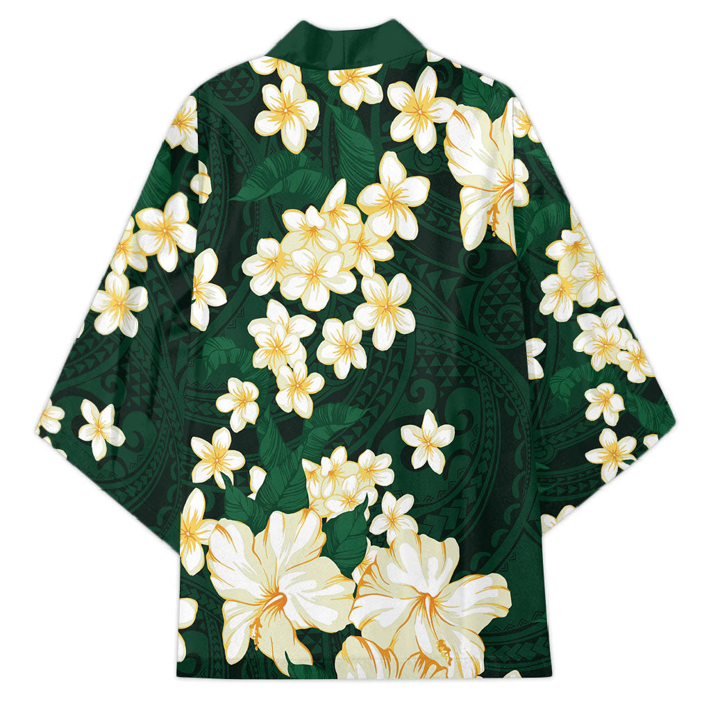 Hawaii Hibiscus Plumeria Green Kimono Polynesian Pattern LT01 - Polynesian Pride