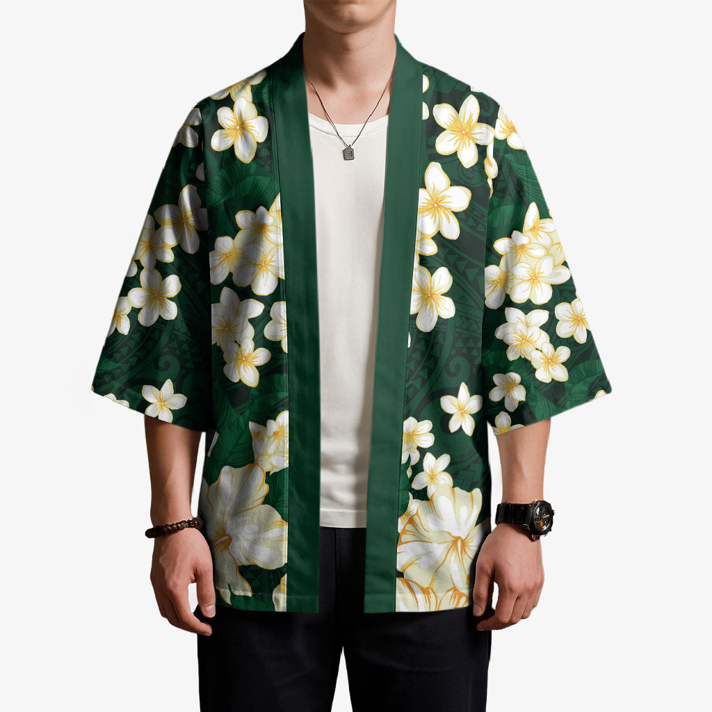 Hawaii Hibiscus Plumeria Green Kimono Polynesian Pattern LT01 - Polynesian Pride