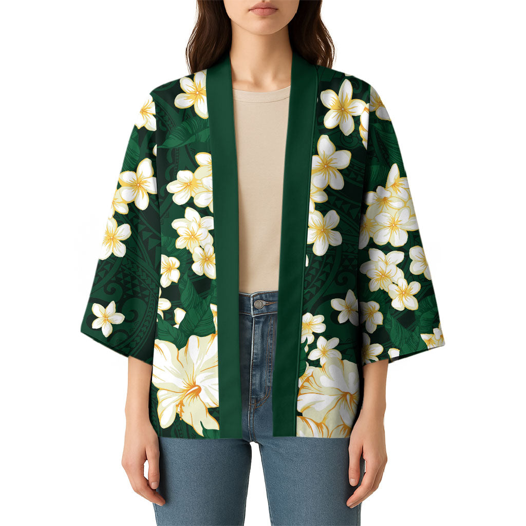 Hawaii Hibiscus Plumeria Green Kimono Polynesian Pattern LT01 - Polynesian Pride