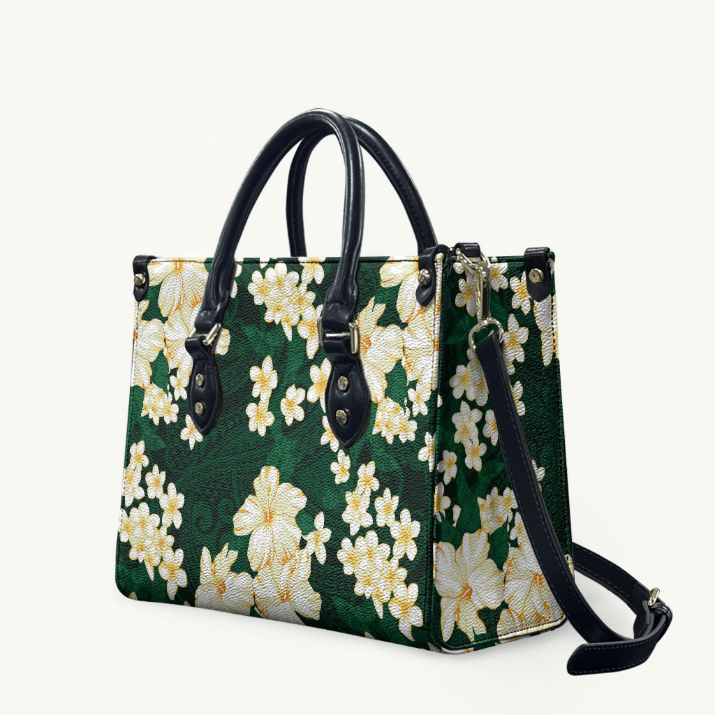 Hawaii Hibiscus Plumeria Green Leather Bag Polynesian Pattern LT01 Green - Polynesian Pride