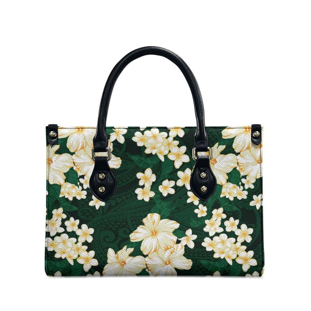 Hawaii Hibiscus Plumeria Green Leather Bag Polynesian Pattern LT01 - Polynesian Pride