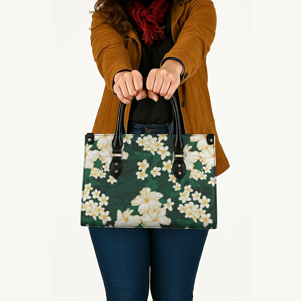 Hawaii Hibiscus Plumeria Green Leather Bag Polynesian Pattern LT01 - Polynesian Pride