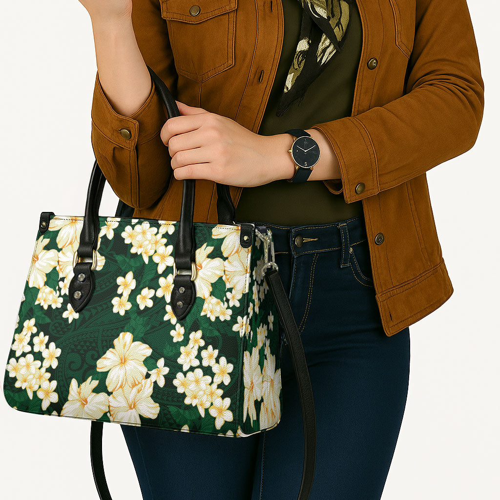 Hawaii Hibiscus Plumeria Green Leather Bag Polynesian Pattern LT01 - Polynesian Pride