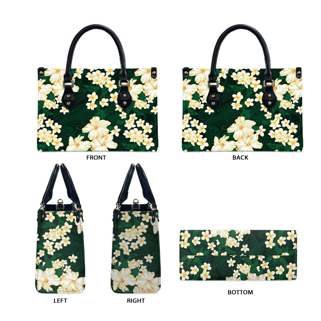 Hawaii Hibiscus Plumeria Green Leather Bag Polynesian Pattern LT01 - Polynesian Pride