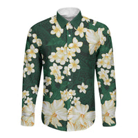 Hawaii Hibiscus Plumeria Green Long Sleeve Button Shirt Polynesian Pattern LT01 Unisex Green - Polynesian Pride