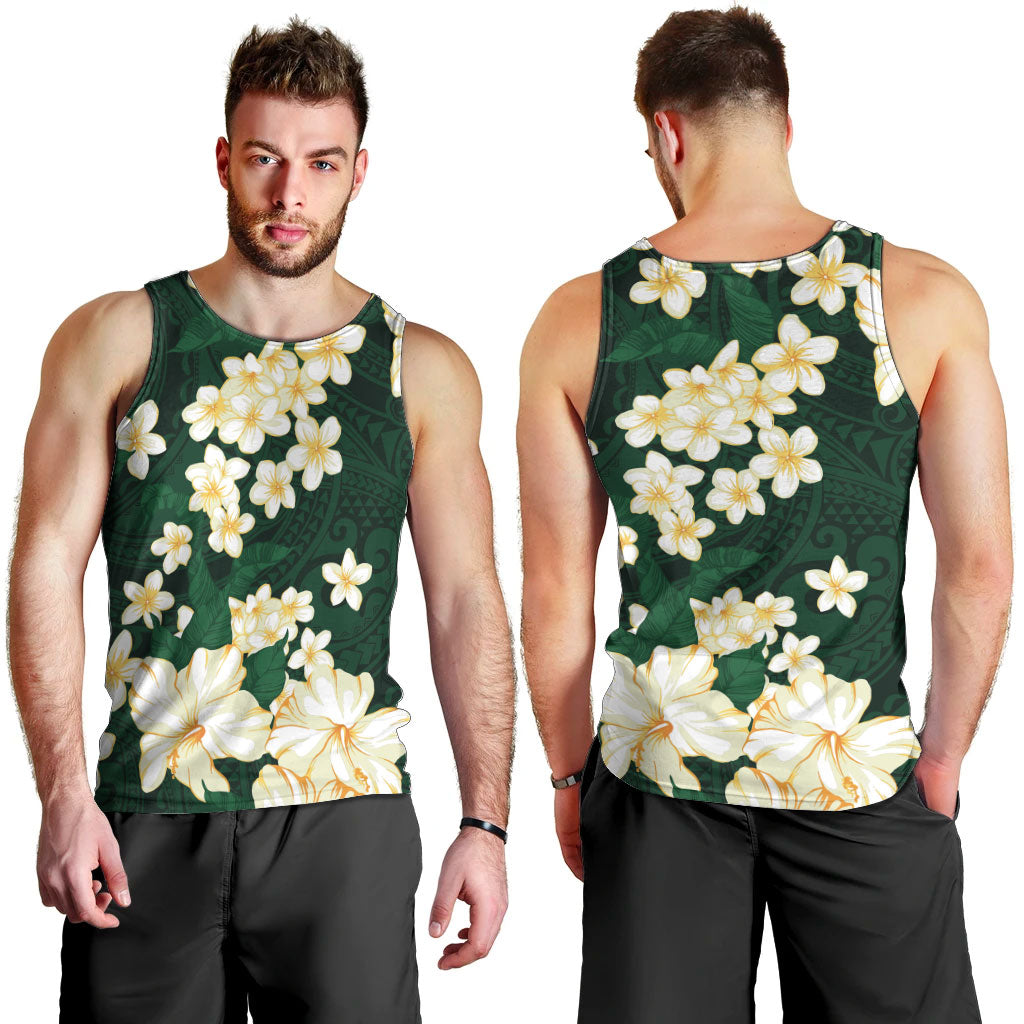 Hawaii Hibiscus Plumeria Green Men Tank Top Polynesian Pattern LT01 - Polynesian Pride