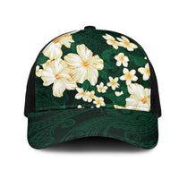 Hawaii Hibiscus Plumeria Green Mesh Trucker Cap Polynesian Pattern LT01 One Size Black Green - Polynesian Pride