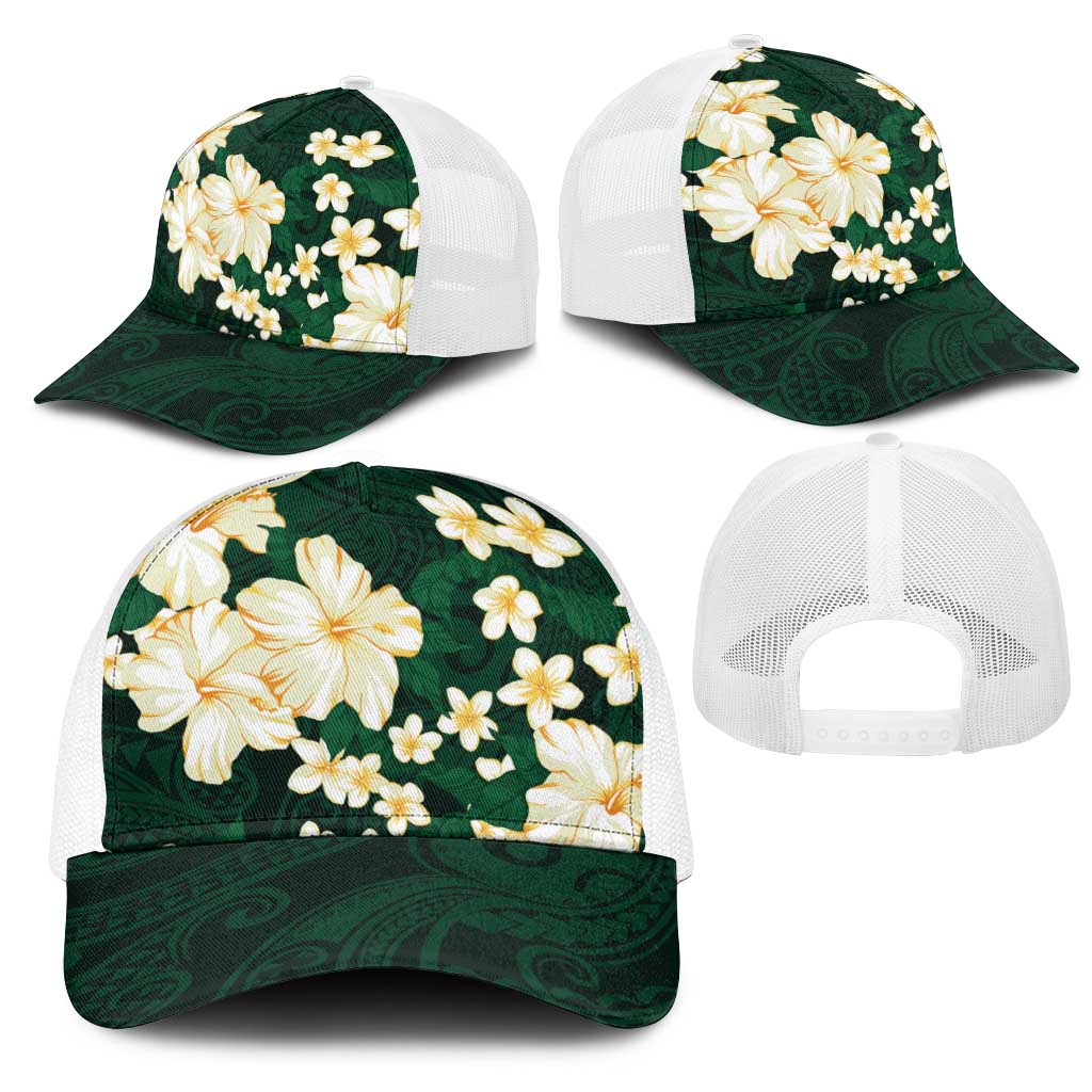 Hawaii Hibiscus Plumeria Green Mesh Trucker Cap Polynesian Pattern LT01 - Polynesian Pride