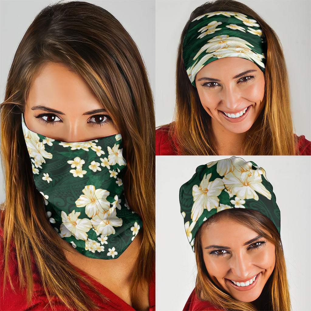 Hawaii Hibiscus Plumeria Green Neck Gaiter Polynesian Pattern LT01 - Polynesian Pride