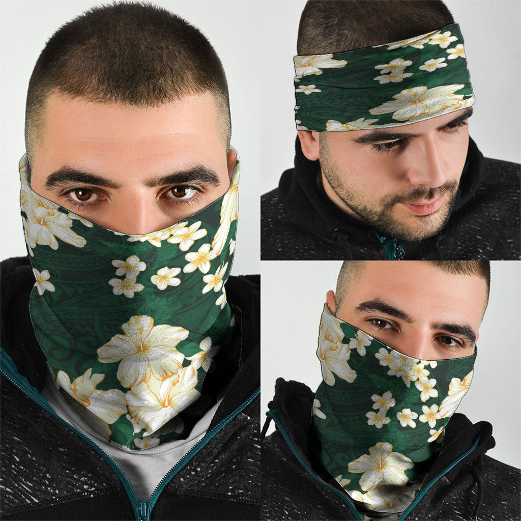 Hawaii Hibiscus Plumeria Green Neck Gaiter Polynesian Pattern LT01 - Polynesian Pride