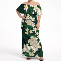 Hawaii Hibiscus Plumeria Green Off Shoulder Maxi Dress Polynesian Pattern LT01 Women Green - Polynesian Pride