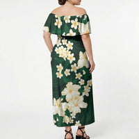 Hawaii Hibiscus Plumeria Green Off Shoulder Maxi Dress Polynesian Pattern LT01 - Polynesian Pride