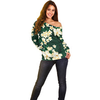 Hawaii Hibiscus Plumeria Green Off Shoulder Sweater Polynesian Pattern LT01 - Polynesian Pride