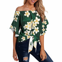 Hawaii Hibiscus Plumeria Green Off Shoulder Wrap Waist Top Polynesian Pattern LT01 Green - Polynesian Pride