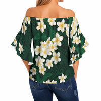 Hawaii Hibiscus Plumeria Green Off Shoulder Wrap Waist Top Polynesian Pattern LT01 - Polynesian Pride
