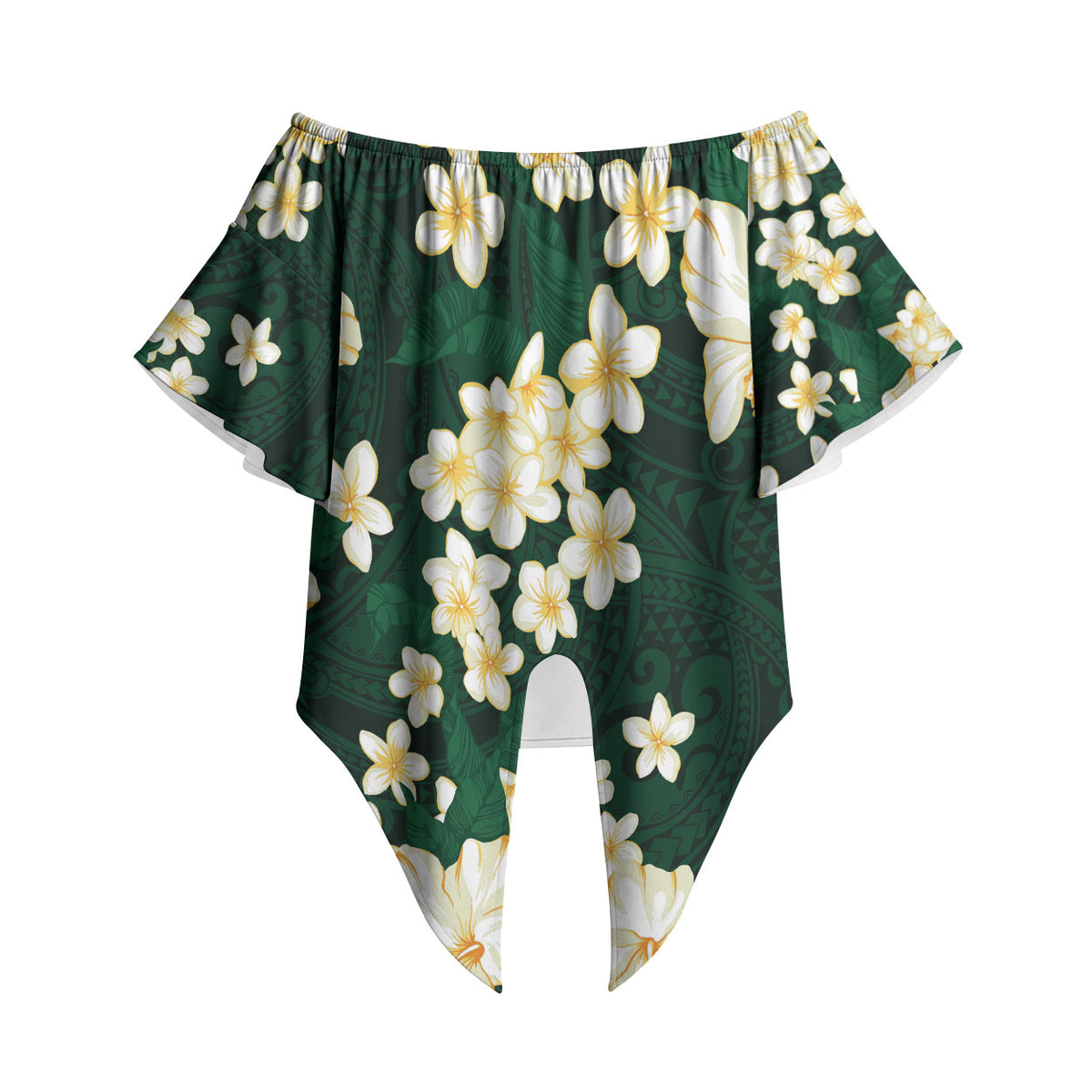 Hawaii Hibiscus Plumeria Green Off Shoulder Wrap Waist Top Polynesian Pattern LT01 - Polynesian Pride