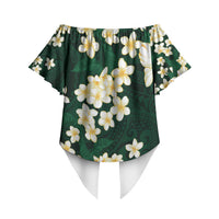 Hawaii Hibiscus Plumeria Green Off Shoulder Wrap Waist Top Polynesian Pattern LT01 - Polynesian Pride