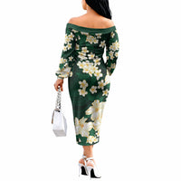 Hawaii Hibiscus Plumeria Green Off The Shoulder Long Sleeve Dress Polynesian Pattern LT01 - Polynesian Pride