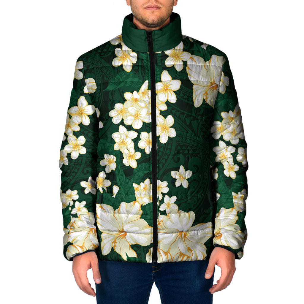 Hawaii Hibiscus Plumeria Green Padded Jacket Polynesian Pattern LT01 Men Green - Polynesian Pride