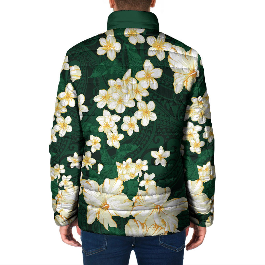 Hawaii Hibiscus Plumeria Green Padded Jacket Polynesian Pattern LT01 - Polynesian Pride