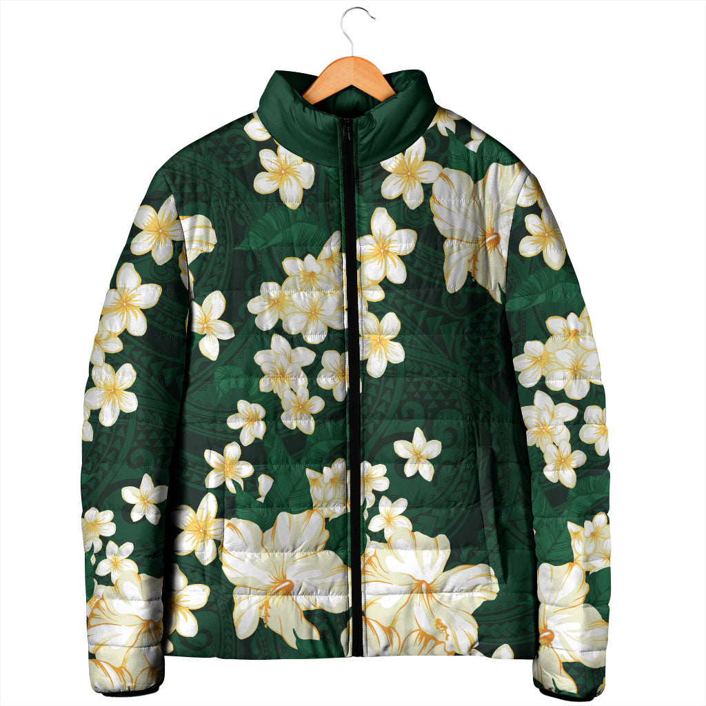 Hawaii Hibiscus Plumeria Green Padded Jacket Polynesian Pattern LT01 - Polynesian Pride