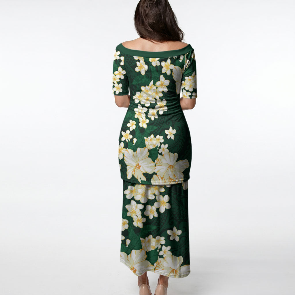 Hawaii Hibiscus Plumeria Green Puletasi Polynesian Pattern LT01 - Polynesian Pride