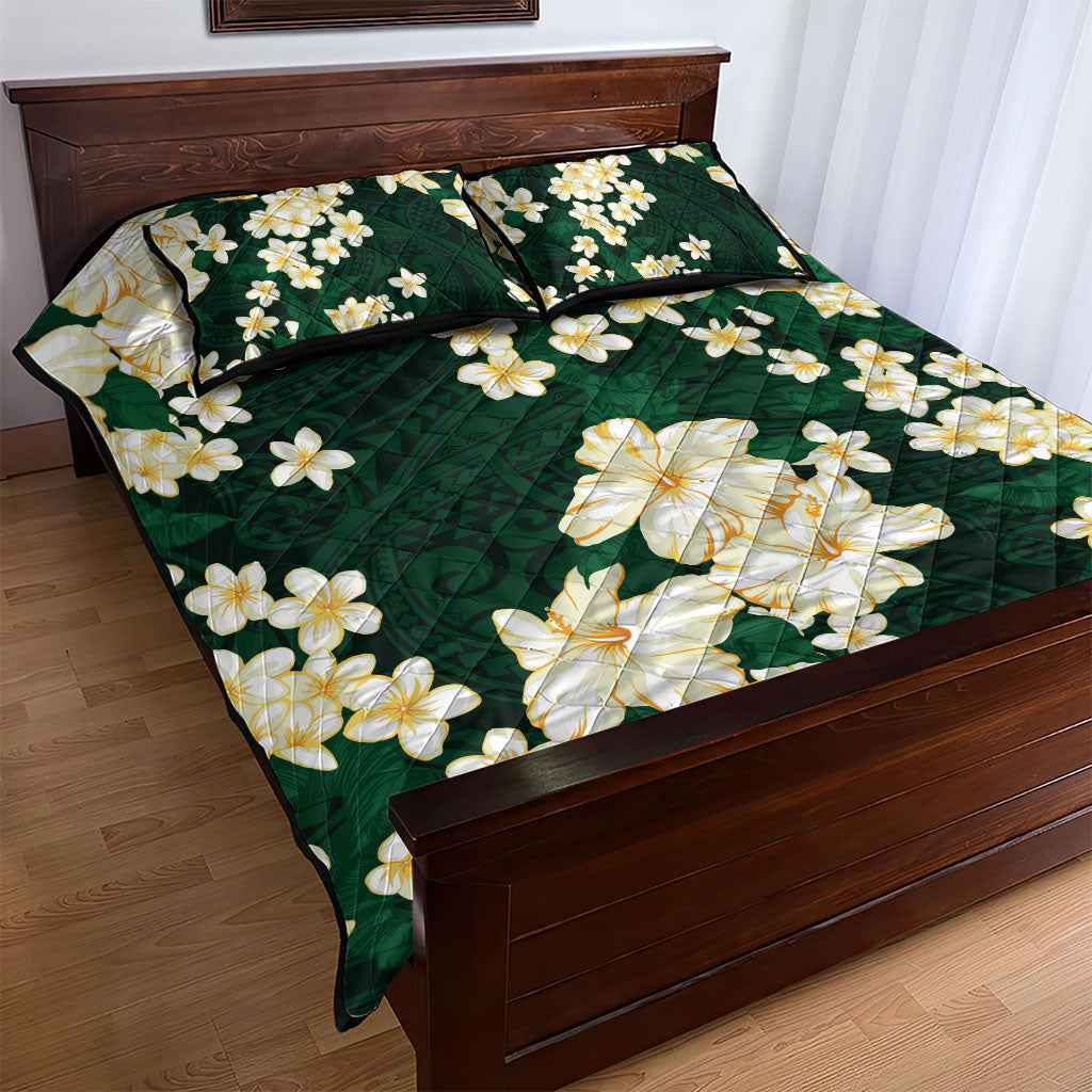 Hawaii Hibiscus Plumeria Green Quilt Bed Set Polynesian Pattern LT01 - Polynesian Pride