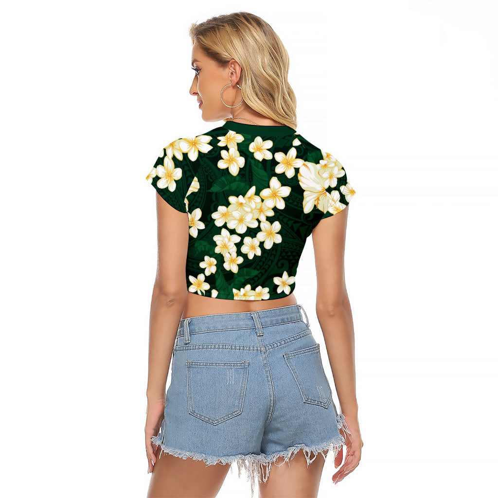 Hawaii Hibiscus Plumeria Green Raglan Cropped T Shirt Polynesian Pattern LT01 - Polynesian Pride