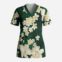 Hawaii Hibiscus Plumeria Green Scrub Top Polynesian Pattern LT01 Adult Green - Polynesian Pride