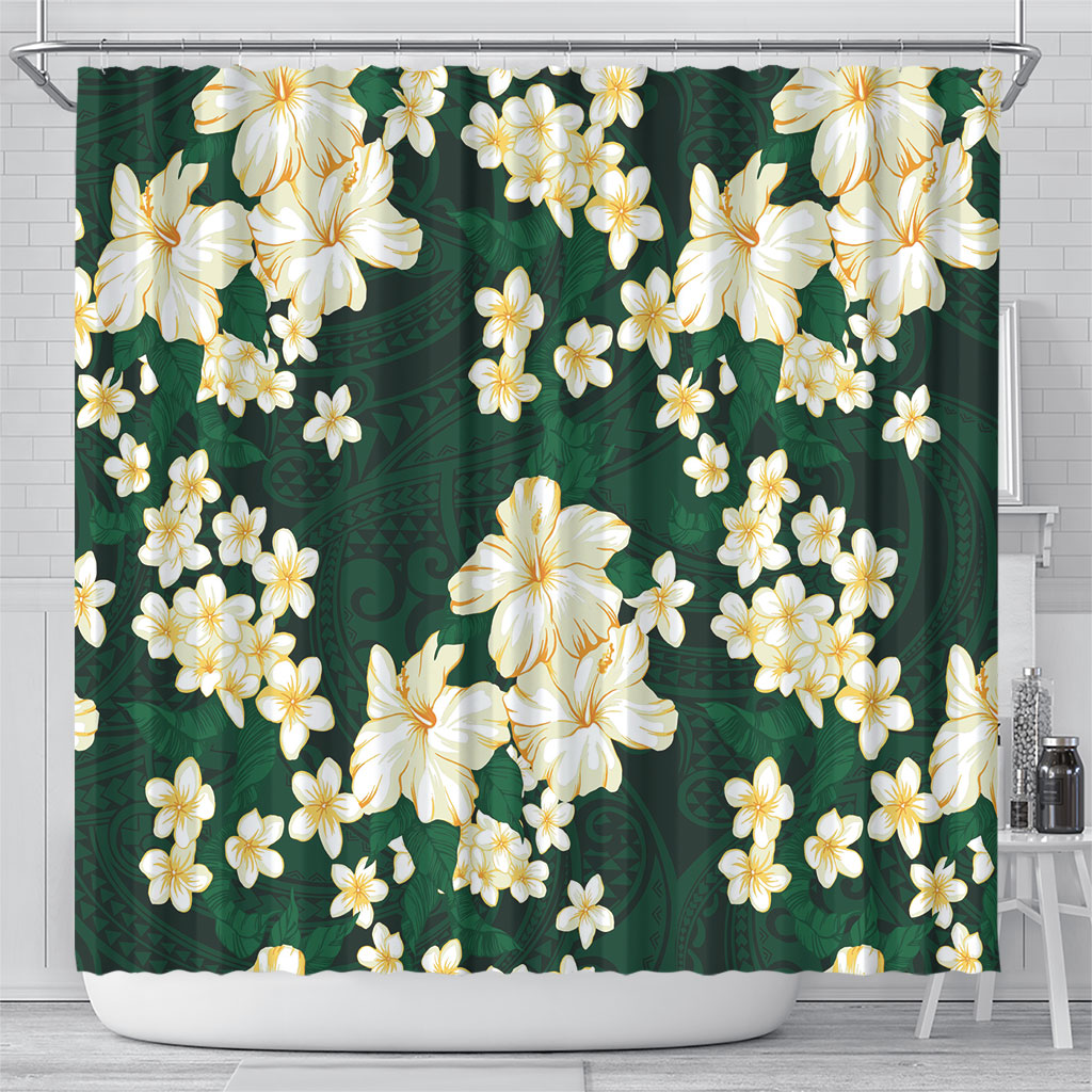 Hawaii Hibiscus Plumeria Green Shower Curtain Polynesian Pattern LT01 - Polynesian Pride