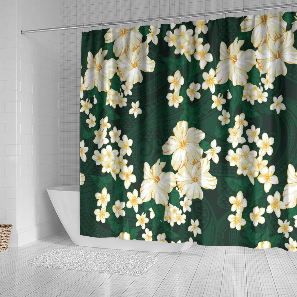 Hawaii Hibiscus Plumeria Green Shower Curtain Polynesian Pattern LT01 - Polynesian Pride