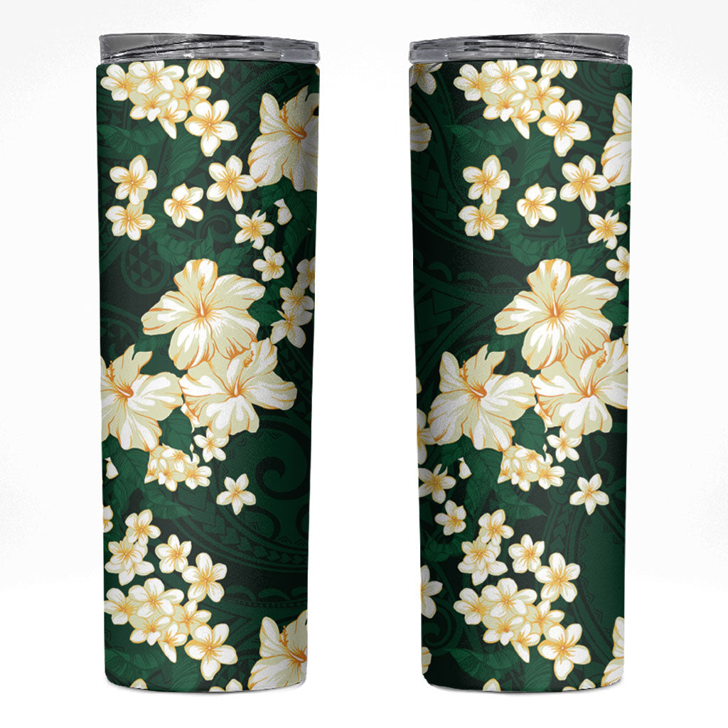 Hawaii Hibiscus Plumeria Green Skinny Tumbler Polynesian Pattern LT01 Green - Polynesian Pride