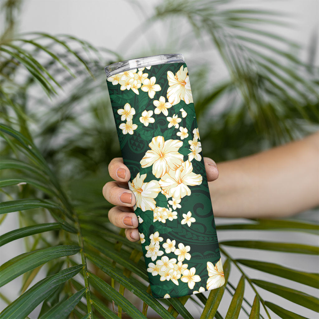 Hawaii Hibiscus Plumeria Green Skinny Tumbler Polynesian Pattern LT01 - Polynesian Pride