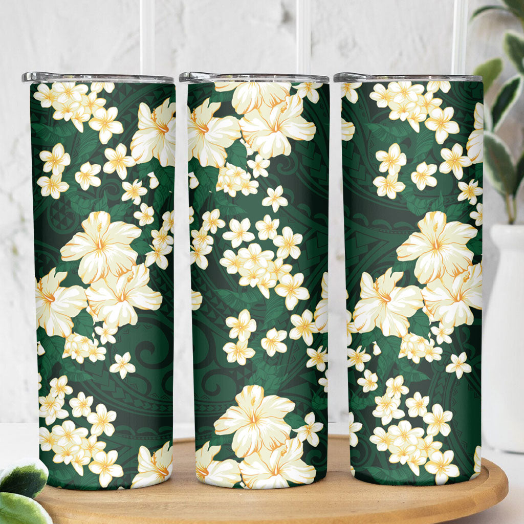 Hawaii Hibiscus Plumeria Green Skinny Tumbler Polynesian Pattern LT01 - Polynesian Pride