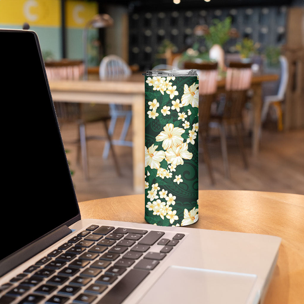 Hawaii Hibiscus Plumeria Green Skinny Tumbler Polynesian Pattern LT01 - Polynesian Pride