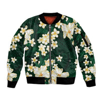 Hawaii Hibiscus Plumeria Green Sleeve Zip Bomber Jacket Polynesian Pattern LT01 Unisex Green - Polynesian Pride