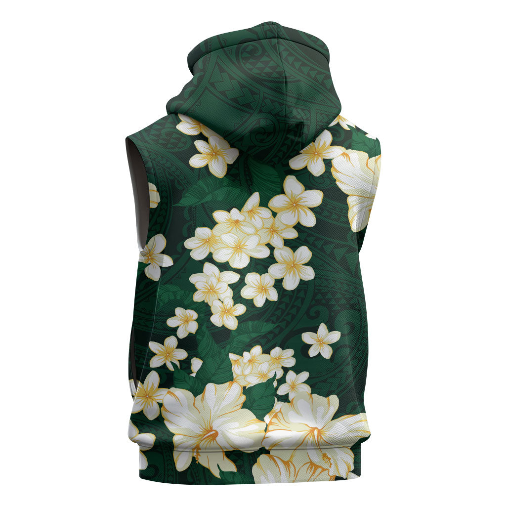 Hawaii Hibiscus Plumeria Green Sleeveless Hoodie Polynesian Pattern LT01 - Polynesian Pride