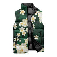 Hawaii Hibiscus Plumeria Green Sleeveless Puffer Jacket Polynesian Pattern LT01 - Polynesian Pride