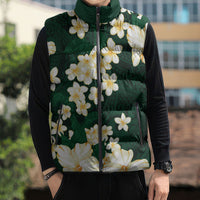 Hawaii Hibiscus Plumeria Green Sleeveless Puffer Jacket Polynesian Pattern LT01 - Polynesian Pride