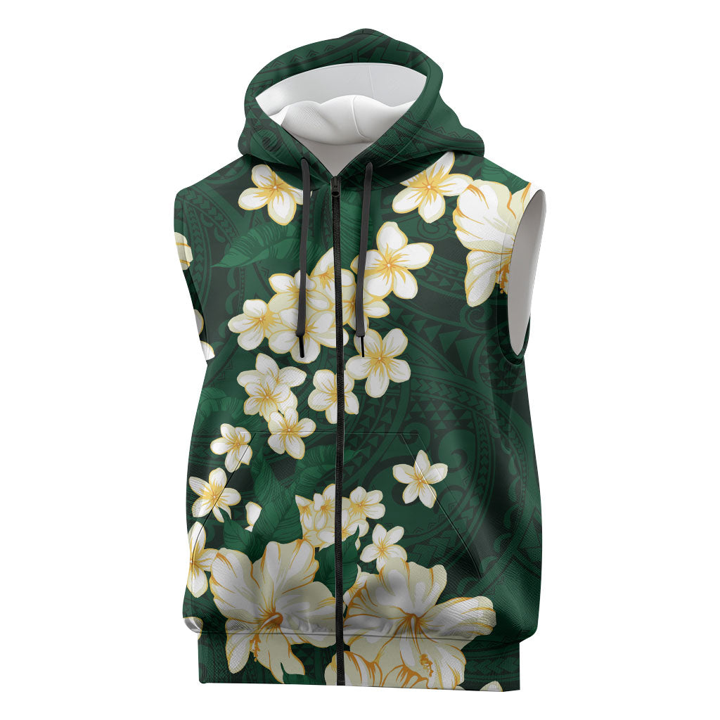 Hawaii Hibiscus Plumeria Green Sleeveless Zip Hoodie Polynesian Pattern LT01 Green - Polynesian Pride