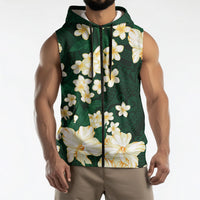 Hawaii Hibiscus Plumeria Green Sleeveless Zip Hoodie Polynesian Pattern LT01 - Polynesian Pride