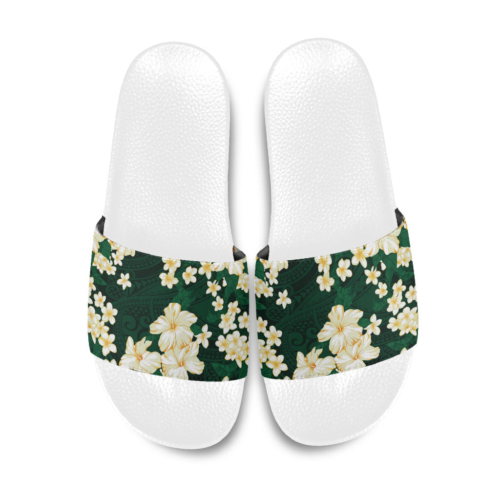 Hawaii Hibiscus Plumeria Green Slide Sandals Polynesian Pattern LT01 Green - Polynesian Pride