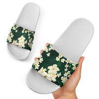 Hawaii Hibiscus Plumeria Green Slide Sandals Polynesian Pattern LT01 - Polynesian Pride