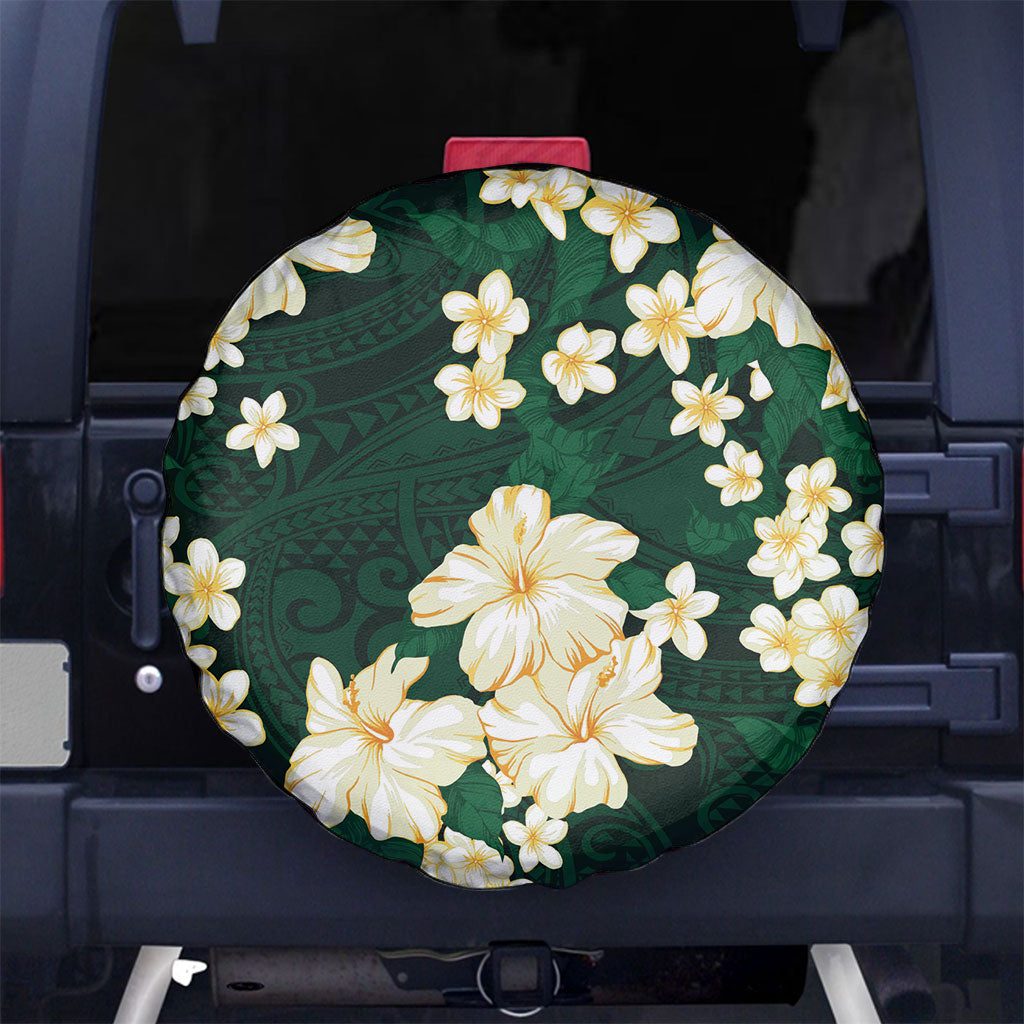 Hawaii Hibiscus Plumeria Green Spare Tire Cover Polynesian Pattern LT01 No hole Green - Polynesian Pride