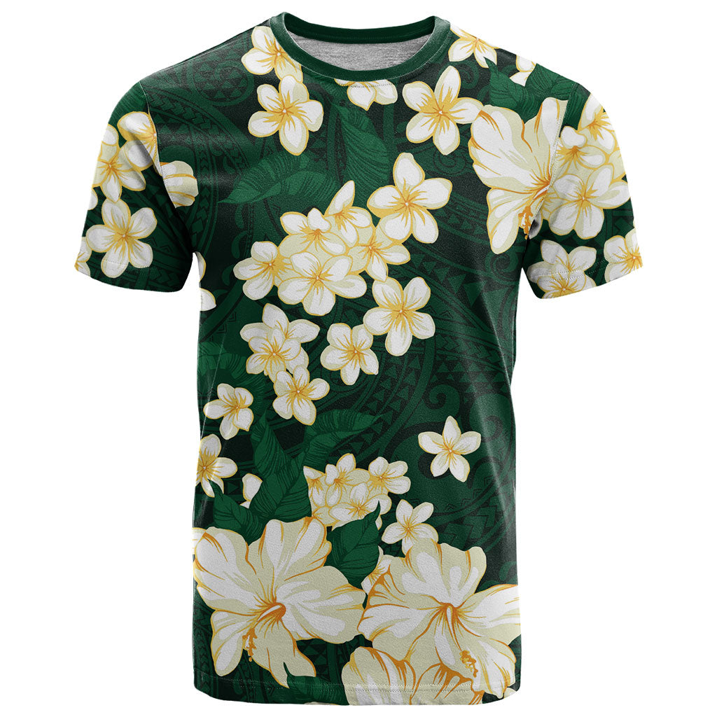 Hawaii Hibiscus Plumeria Green T Shirt Polynesian Pattern LT01 Green - Polynesian Pride
