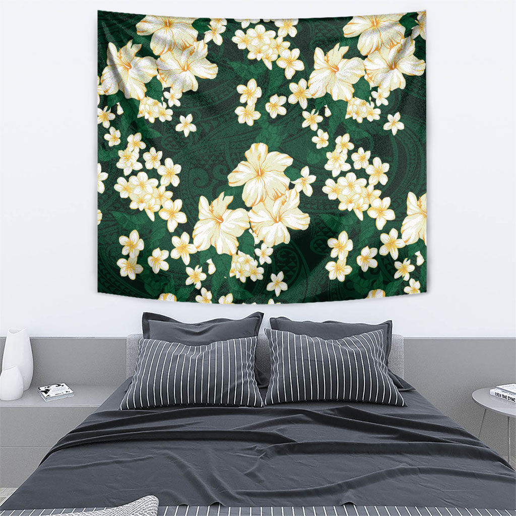 Hawaii Hibiscus Plumeria Green Tapestry Polynesian Pattern LT01 - Polynesian Pride