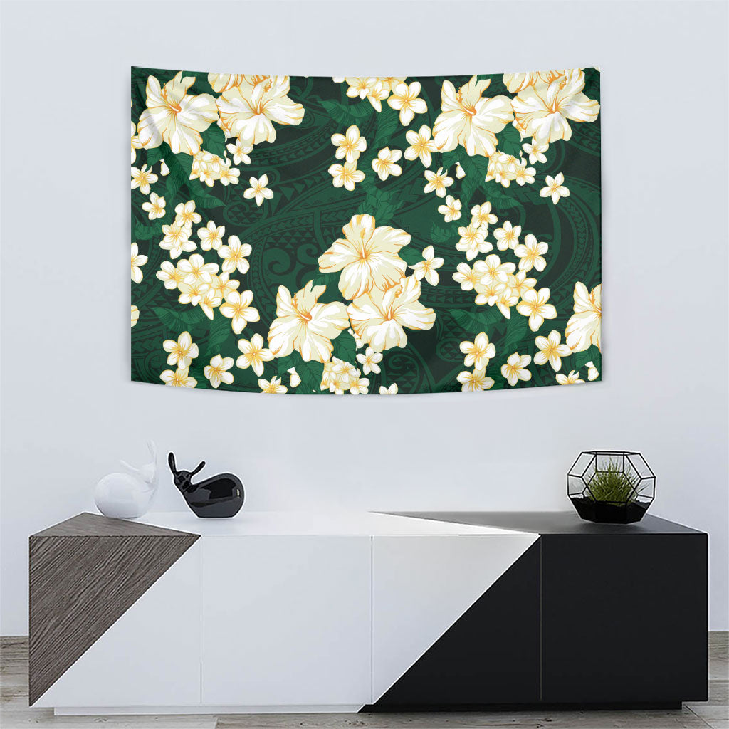 Hawaii Hibiscus Plumeria Green Tapestry Polynesian Pattern LT01 - Polynesian Pride