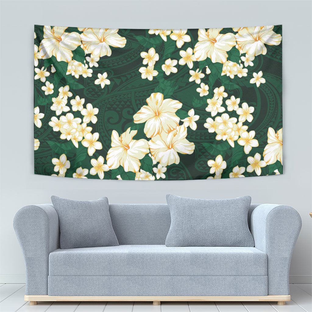 Hawaii Hibiscus Plumeria Green Tapestry Polynesian Pattern LT01 - Polynesian Pride
