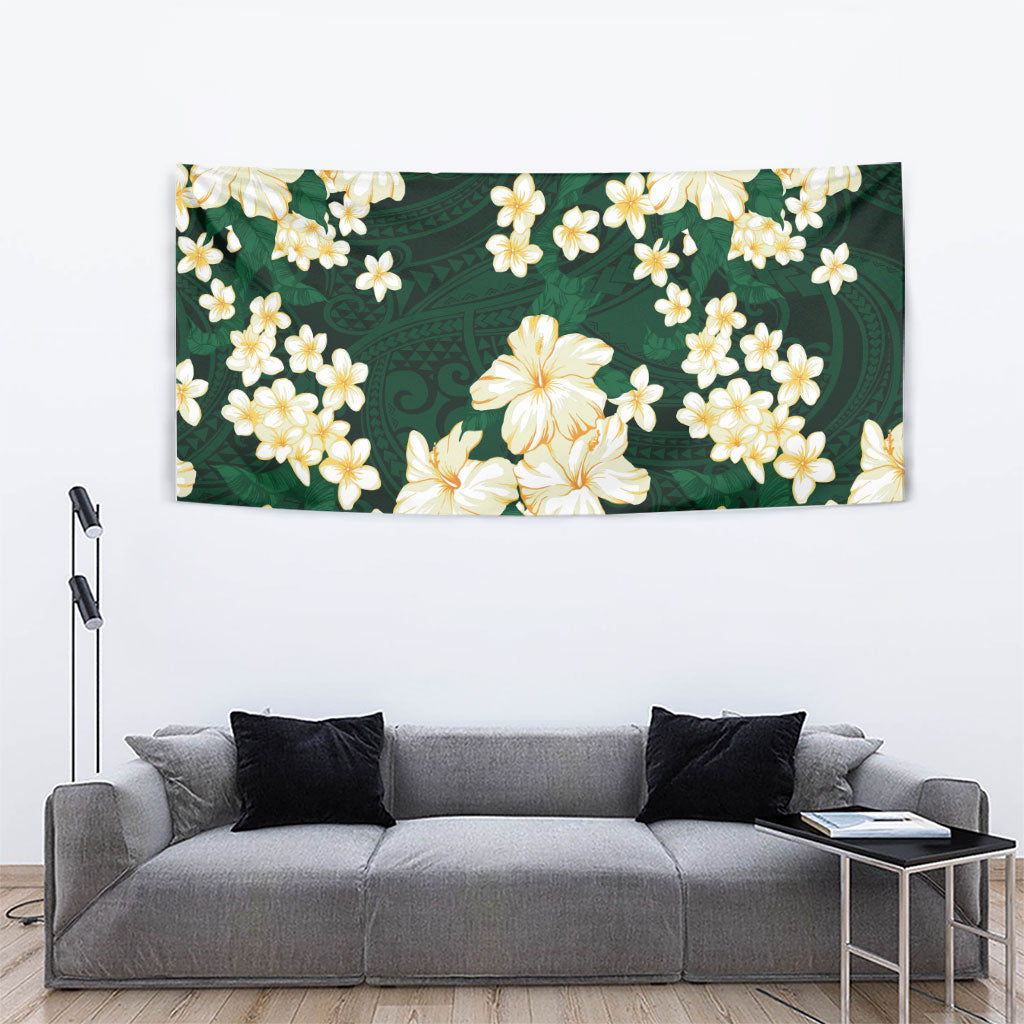 Hawaii Hibiscus Plumeria Green Tapestry Polynesian Pattern LT01 - Polynesian Pride
