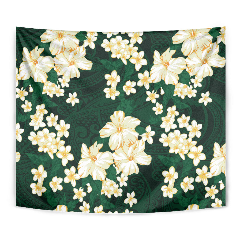 Hawaii Hibiscus Plumeria Green Tapestry Polynesian Pattern LT01 - Polynesian Pride